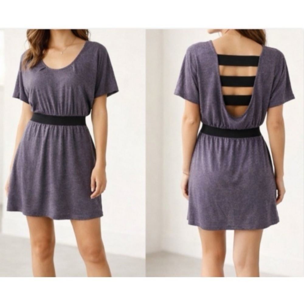 Element Dress Small Purple Gray Cutout Back Elastic Waist T Shirt Mini Stretch